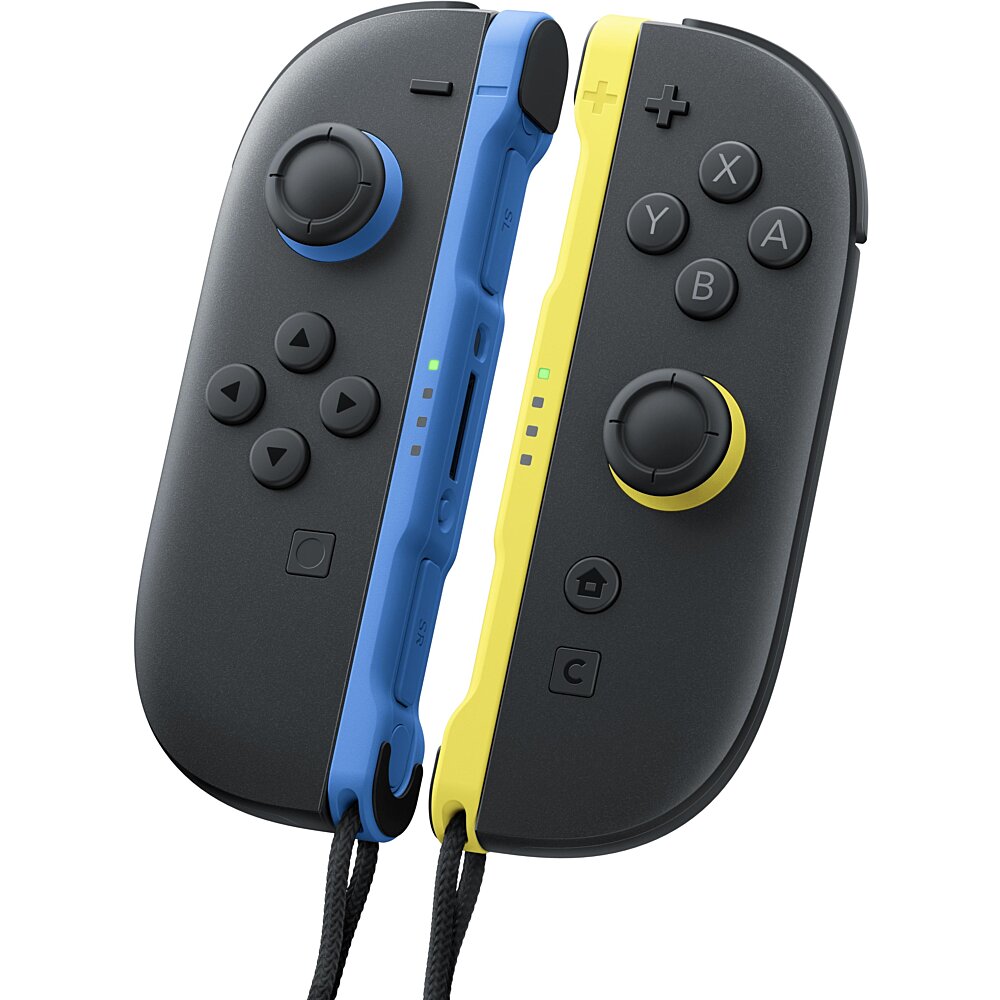 Manettes Nintendo Joy-Con 2 gauche bleu et droite jaune clair
