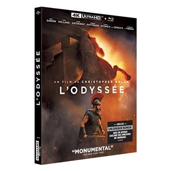 Coffret de L’Odyssée en Blu-ray 4K Ultra HD avec un cheval de Troie en flammes