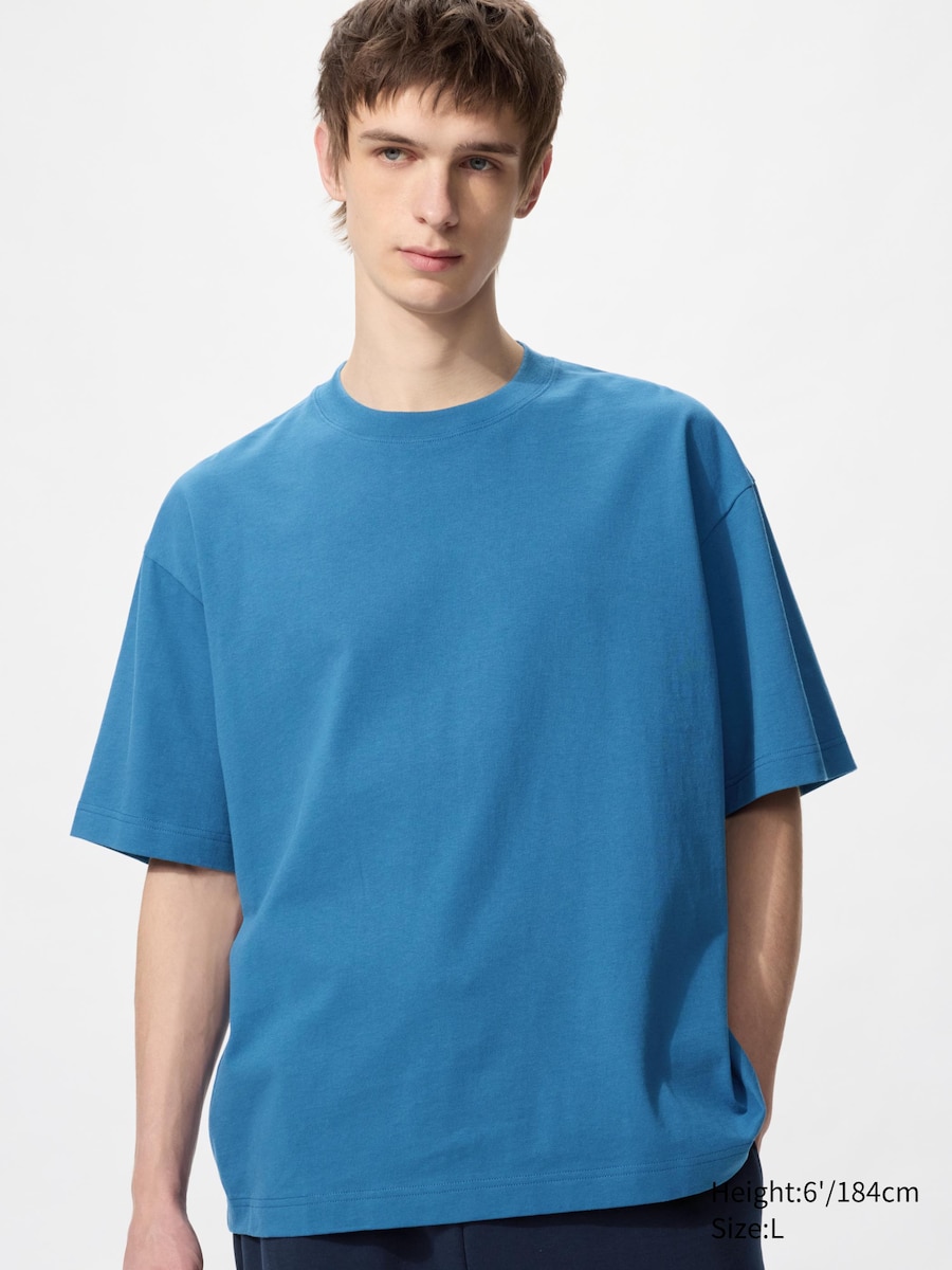 T-shirt Boxy Uniqlo bleu à manches courtes